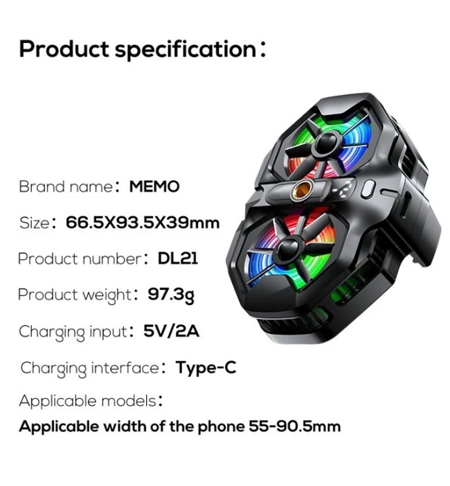 MEMO DL21 Cell Phone Cooling Fan Radiator Gaming Mobile Dual Fans - الصورة 3