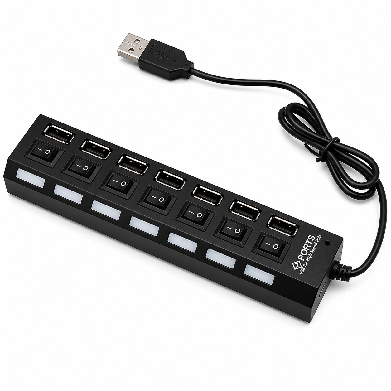 USB Adapter Hub with Power On/Off Switch for PC Laptop Computer