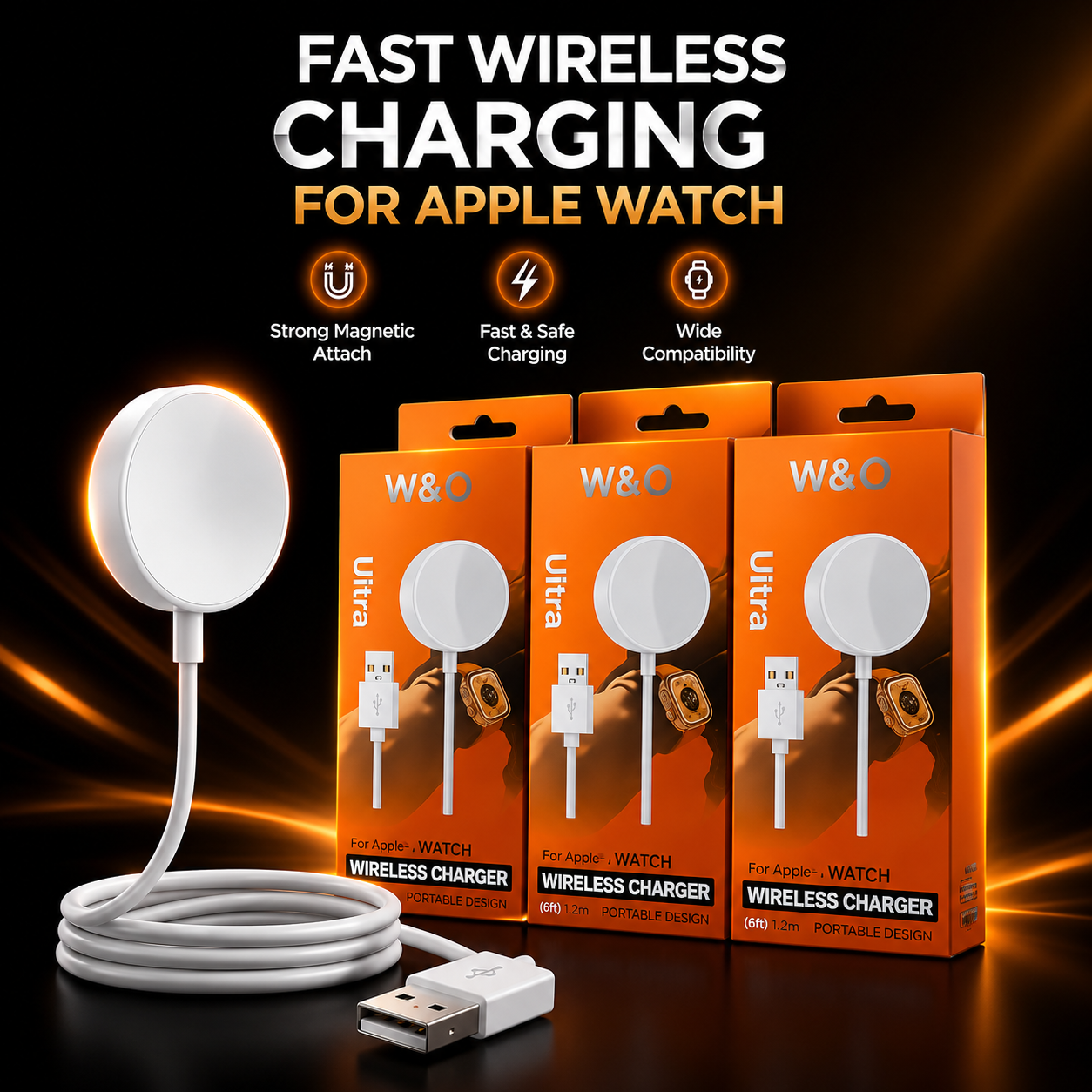W&O ultra original charger USB wireless cable compatible with smart watches - الصورة 3